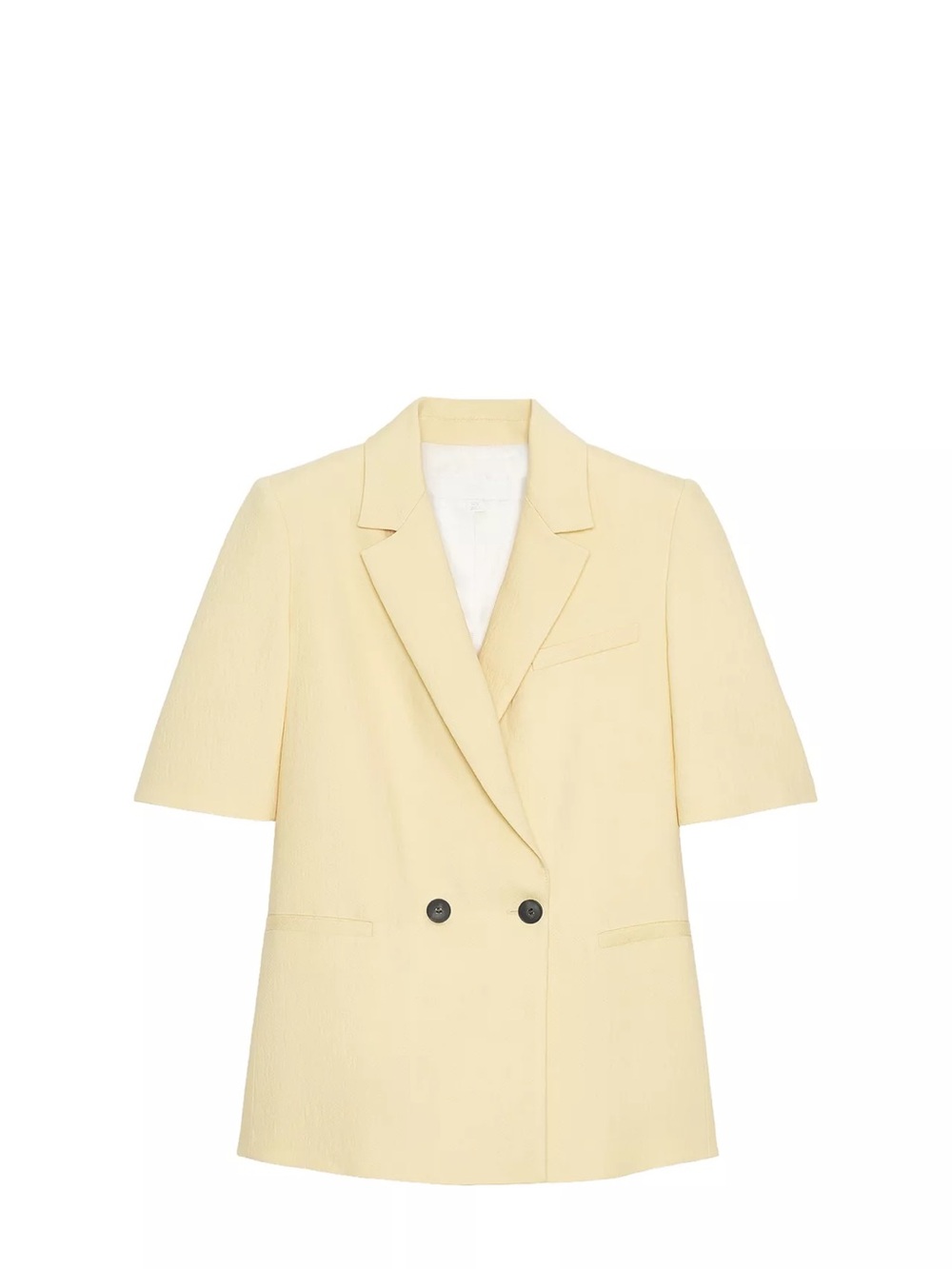 Zara Pale Yellow Short-Sleeve Double-Breasted Blazer